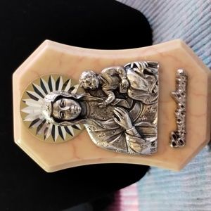 Vintage Signed Bean Mother And Child Sculpture On Faux Marble Plaque